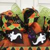 Happy Halloween Orange Black and Green Argyle Black Deco Mesh Wreath. Available in 24 inch and 28 inch diameters view 3