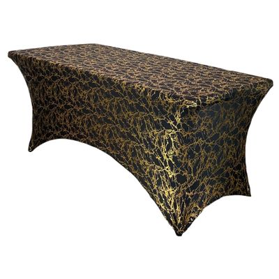 YOUR CHAIR COVERS Rectangular Spandex Table Covers 6ft Fitted Tablecloth Wedding Event Patio Decorations Elastic Fabric Stretch Tables Cover for 6 ft Folding Table (Black & Gold Marbling)