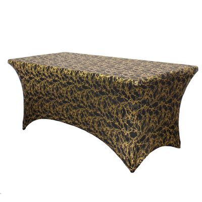 YOUR CHAIR COVERS Rectangular Spandex Table Covers 8ft Fitted Tablecloth Wedding Event Patio Decorations Elastic Fabric Stretch Tables Cover for 8 ft Folding Table (Black and Gold Marbling)