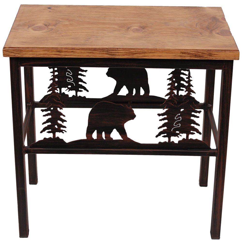 Furniture Barn USA Burnt Sienna and Stain Bench with Bear Accent