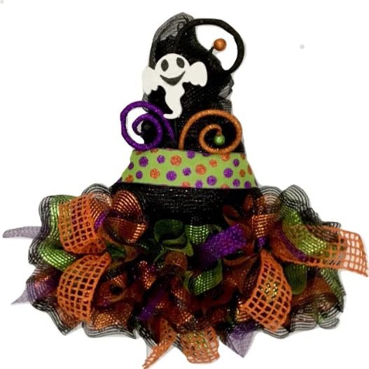 Halloween Witch Hat Purple Orange and Black Deco Mesh Door Or Wall Decor