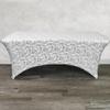 YOUR CHAIR COVERS - 6ft White and Silver Marbling Rectangular Spandex Table Covers Fitted Tablecloth Wedding Event Patio Decorations Elastic Fabric Stretch for Folding Table view 2