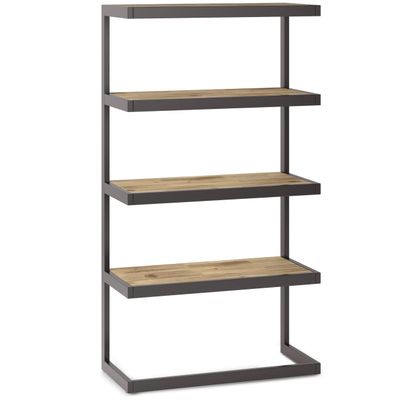 SIMPLIHOME Erina SOLID ACACIA WOOD and Metal 66 inch x 36 inchRectangle Modern Industrial Bookcase in Distressed Golden Wheat for the Living Room, Study Room and Office