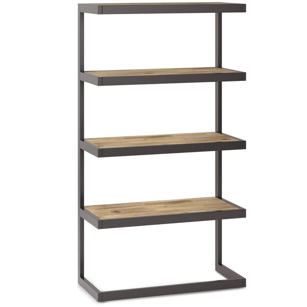 SIMPLIHOME Erina SOLID ACACIA WOOD and Metal 66 inch x 36 inchRectangle Modern Industrial Bookcase in Distressed Golden Wheat for the Living Room, Study Room and Office