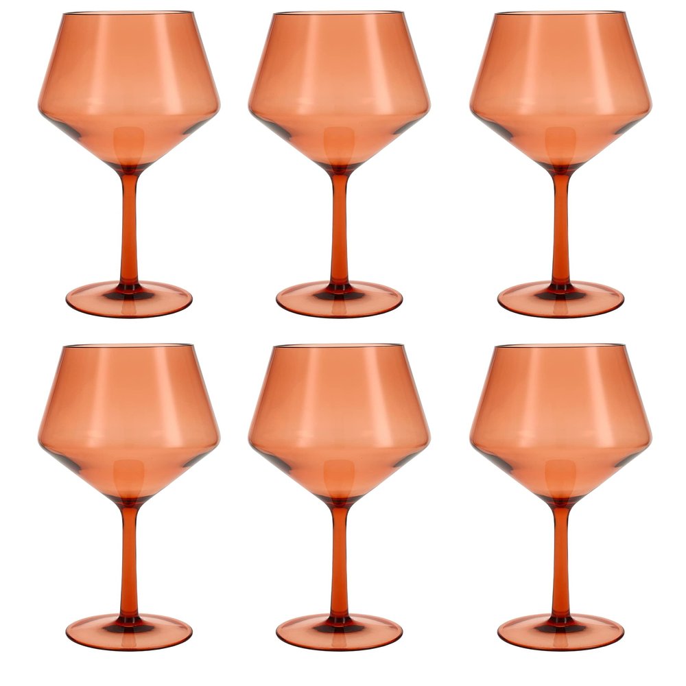 Fortessa Sole Outdoor Shatter Resistant BPA Free Premium Copolyester Plastic Drinkware 6 Pack, Terra Cotta Orange, Cabernet Glass