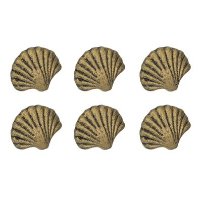 Zeckos Set of 6 Antique Gold Cast Iron Scallop Sea Shell Drawer Pulls Nautical Cabinet Knobs - 2 Inches Long - Seashell Dcor for A Stylish Coastal Accent to Your Furniture