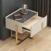 moisture Home Nightstand Nordic Creative White Bedside Table Living Room Bedroom Bedside Cabinet Glass Countertop Bedside Table Metal Table Frame Bed Side Nightstand (Color : Beige) view 2