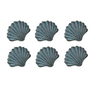 Zeckos Set of 6 Blue Cast Iron Scallop Sea Shell Drawer Pulls Nautical Cabinet Knobs - 2 Inches Long - Seashell Dcor for A Stylish Coastal Accent to Your Furniture