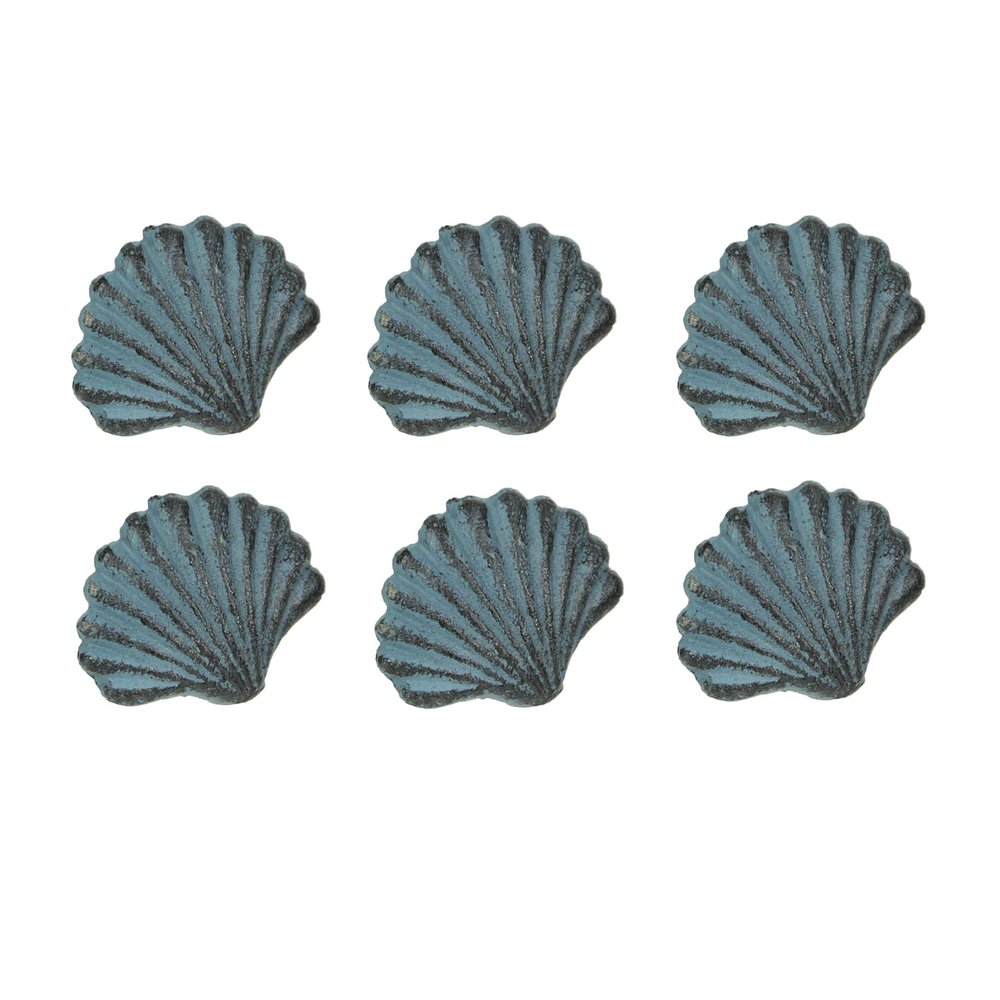 Zeckos Set of 6 Blue Cast Iron Scallop Sea Shell Drawer Pulls Nautical Cabinet Knobs - 2 Inches Long - Seashell Dcor for A Stylish Coastal Accent to Your Furniture