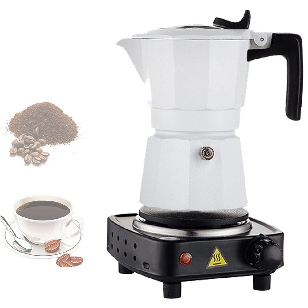 Aluminum Stovetop Espresso Maker,4-Cup(5 Oz - 160 Ml) Moka Pot,for Gas or Electric Stove Top,Classic Italian and Cuban Coffee Percolator,for Coffee Latte Mocha Cappuccino Macchiato,White-2-Cup/500W