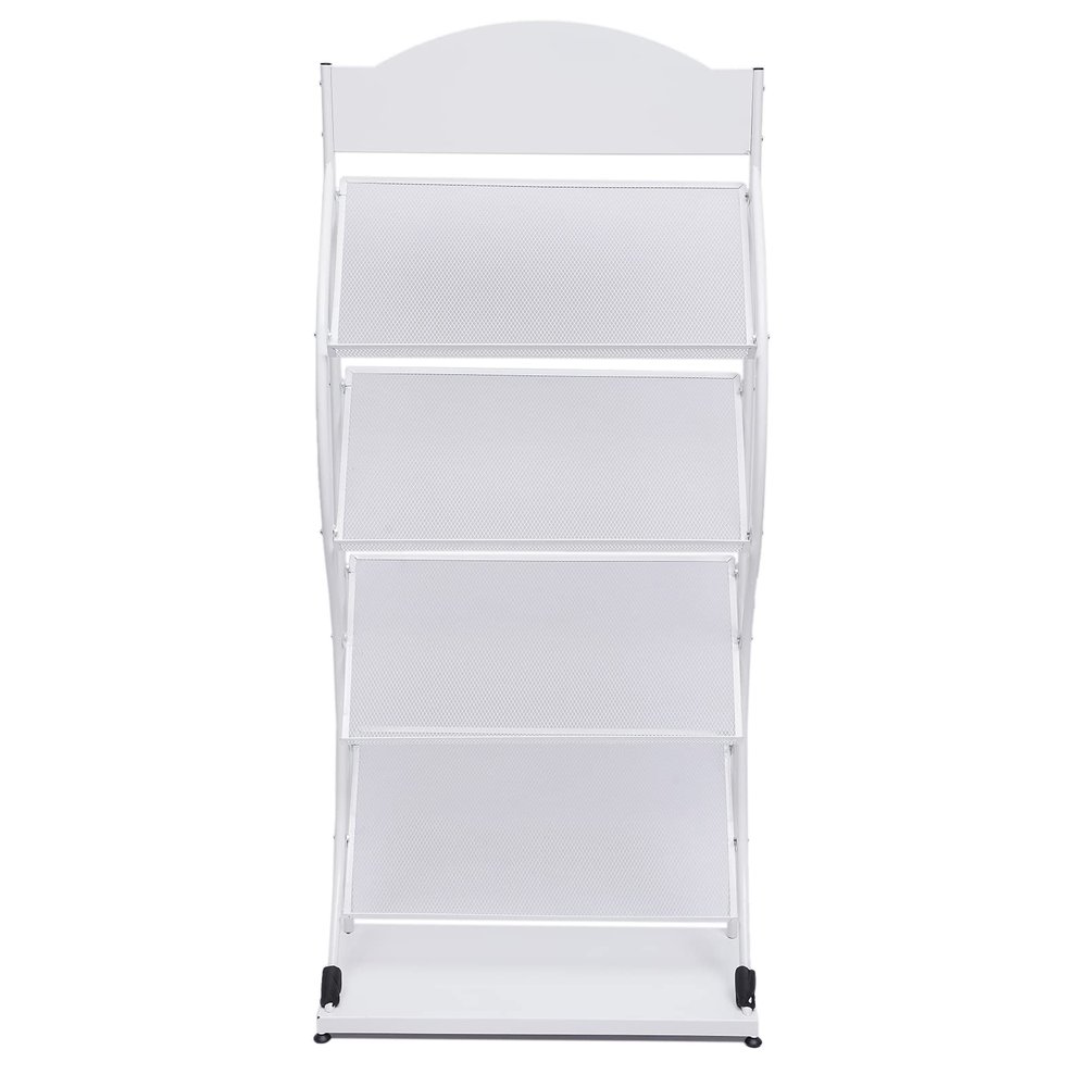 DYRABREST 4-Layer Iron Floor-Standing Magazine Rack Display Stand Newspaper Rack Display Rack Manual Book Rack Brochures or Documents in Exhibitions, Shopping Malls, Hospitals, Offices (White)