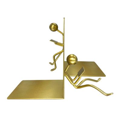 Ottimo Heavy Duty Metal Unique Office Desk Bookends for use as Bookshelf Decor, Home, Office or Kitchen Shelves. Unique, Cute and Decorative Book Stopper to Hold Books, Great Gift Idea (Gold)