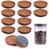 12Pack Wide Mouth Mason Jar Lids Acacia Wooden Storage Canning Jar Lids Ball Jars Bamboo Wooden Lids with Airtight Silicone Seal, Brown view 1