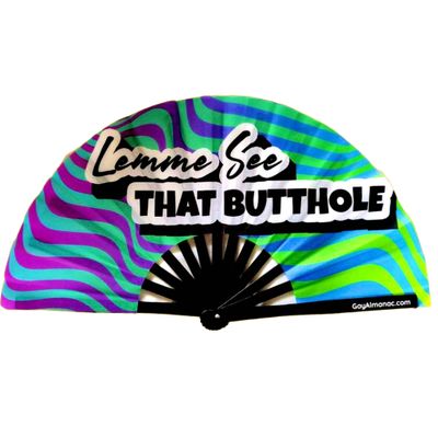 PandaTak Pride Festival Handheld Fan Large 13" Bamboo Hand Fan Foldable with UV Reactive Ink Funny Rave Accessory for Parties, Concerts, and Festival Outfits (Lemme See That Butt)