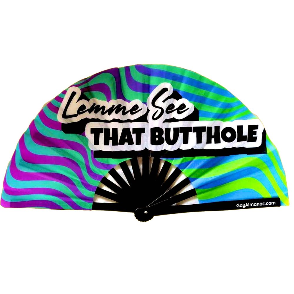 PandaTak Pride Festival Handheld Fan Large 13" Bamboo Hand Fan Foldable with UV Reactive Ink Funny Rave Accessory for Parties, Concerts, and Festival Outfits (Lemme See That Butt)