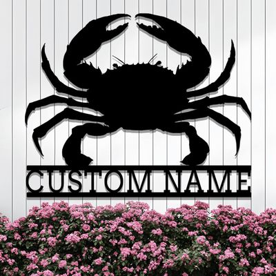Custom Crab Metal Sign,Pool Name Signs,Personalized Crab Name Wall Decor,Monogram Signs for Living Room Outdoor Beach House Patio Bar,Home Decor,Metal Wall Decor,Housewarming Gifts