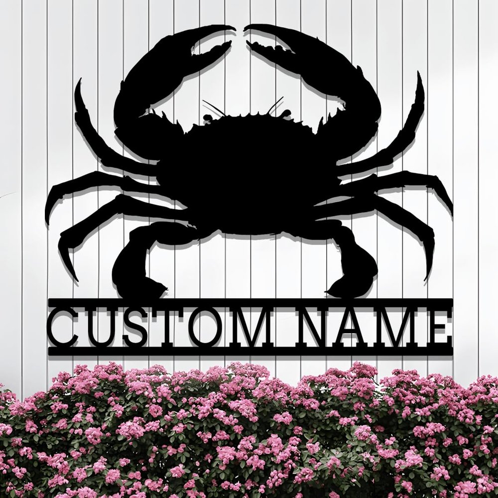 Custom Crab Metal Sign,Pool Name Signs,Personalized Crab Name Wall Decor,Monogram Signs for Living Room Outdoor Beach House Patio Bar,Home Decor,Metal Wall Decor,Housewarming Gifts