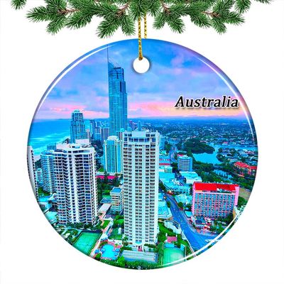 Australia Gold Coast SkyPoint Observation Deck Christmas Ornament 2022 Hanging Xmas Tree Pendant Decoration Double Sided Ceramic Souvenir Travel Gift 2.8 Inch