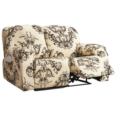 1/2/3 Seat Recliner Sofa Covers Stretch Recliner Cover with Side Pockets Reclining Slipcovers Soft Printed Pattern Furniture Protector with Elastic Bottom Living Room (2Seats,Color03)