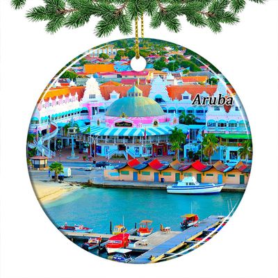 Aruba Oranjestad Christmas Ornament 2022 Hanging Xmas Tree Pendant Decoration Double Sided Ceramic Souvenir Travel Gift 2.8 Inch