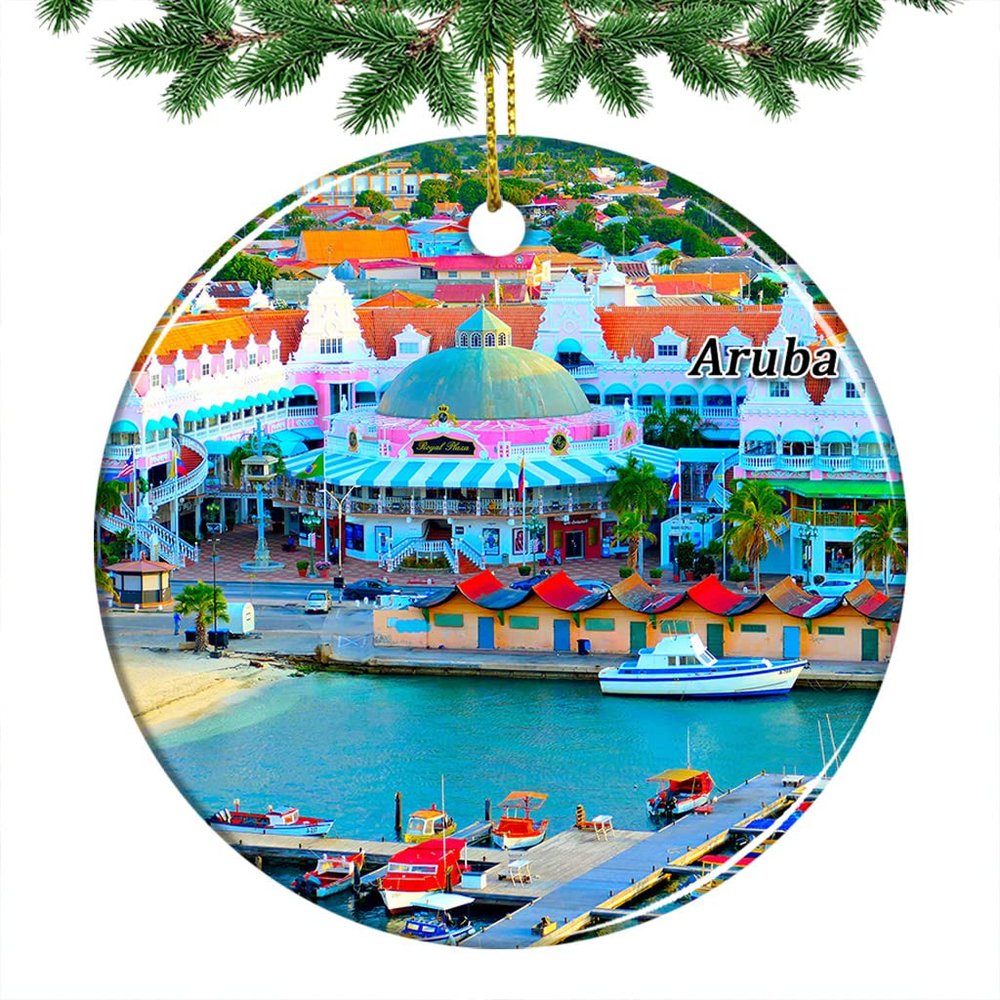 Aruba Oranjestad Christmas Ornament 2022 Hanging Xmas Tree Pendant Decoration Double Sided Ceramic Souvenir Travel Gift 2.8 Inch