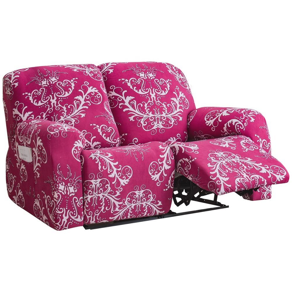 1/2/3 Seat Recliner Sofa Covers Stretch Recliner Cover with Side Pockets Reclining Slipcovers Soft Printed Pattern Furniture Protector with Elastic Bottom Living Room (2Seats,Color06)