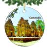 Cambodia SIEM Reap Bakong Temple Christmas Ornament 2022 Hanging Xmas Tree Pendant Decoration Double Sided Ceramic Souvenir Travel Gift 2.8 Inch view 1
