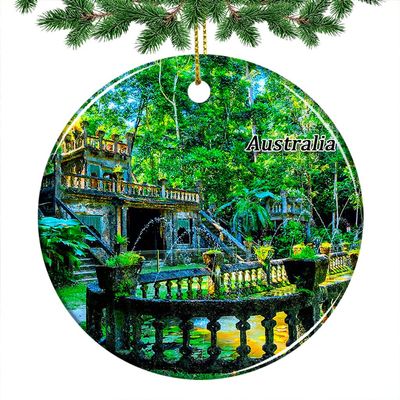 Australia Kuranda Village Centre Christmas Ornament 2022 Hanging Xmas Tree Pendant Decoration Double Sided Ceramic Souvenir Travel Gift 2.8 Inch