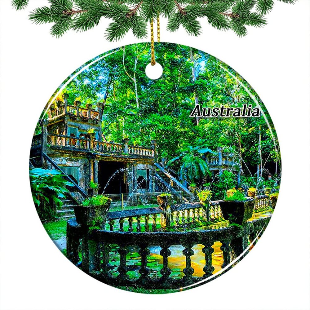 Australia Kuranda Village Centre Christmas Ornament 2022 Hanging Xmas Tree Pendant Decoration Double Sided Ceramic Souvenir Travel Gift 2.8 Inch