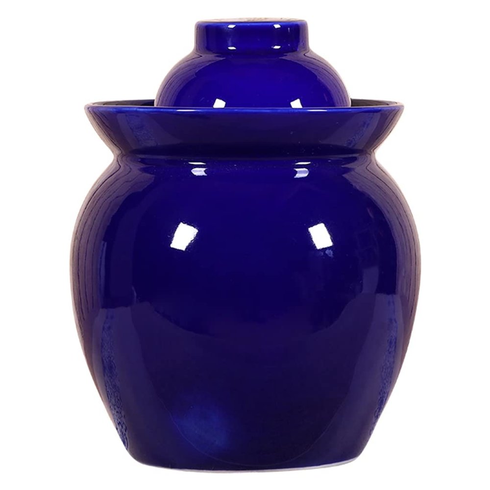 ZHOUXIAO Blue Porcelain Fermentation Kit Fermentation Jar Pickle Jar Container with Water Seal Airlock Lid,Thicken Large Capacity Ceramic Kitchen Container for Pickling Kimc blue-7KG
