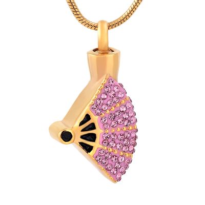 SHEIL Multi-Colored Crystal Hand Fan Stainless Steel Memorial Jewellery Ashes Holder Keepsake Cremation Urn Necklace for Women,1