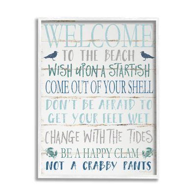 Stupell Industries Welcome to the Beach Blue Aqua and White Planked Look Sign, Design by Jennifer Pugh