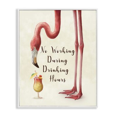 Stupell Industries No Working During Drinking Hours Phrase Tropical Flamingo, Design by Ziwei Li
