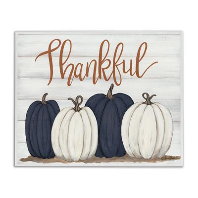 Stupell Industries 'Thankful Greeting with Pumpkins', Framed Giclee Art, White, 14 x 11 Inches, Easy to Hang and Sturdy, Made in USA, by Sara Baker