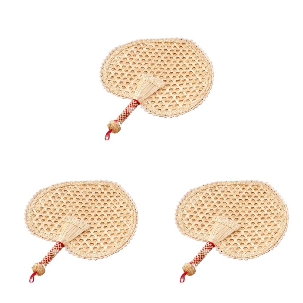 FOMIYES 3pcs Handmade Cattail Leaf Fan Elegant Heart Shape Design for Portable Handheld Accessory Soft Lightweight Home Decor Item Unique for Women