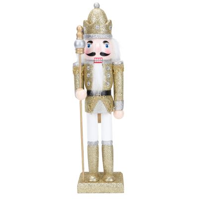 ABOOFAN Christmas Nutcracker Figures 31cm Wooden Golden Nutcracker Ornaments Soldier Figure Decor Christmas Wood Ornaments Christmas Decorations Traditional Wooden Nutcracker