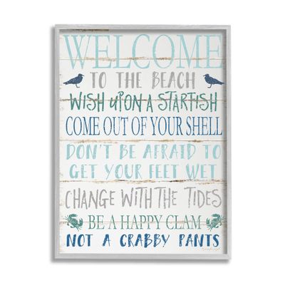 Stupell Industries Welcome to the Beach Blue Aqua and White Planked Look Sign, Design by Jennifer Pugh