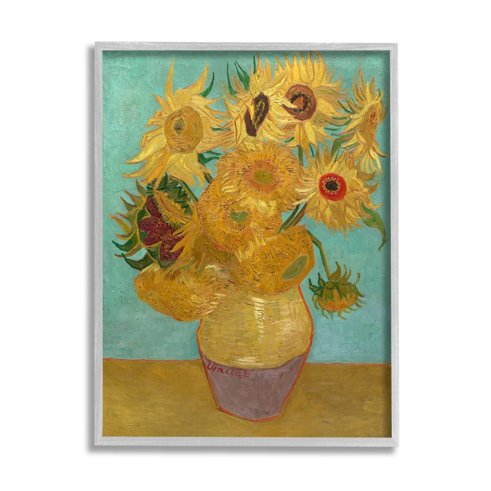 Stupell Industries 'Van Gogh Sunflowers Post Impressionist Painting', Framed Giclee Art, Gray, 24 x 30 Inches, Easy to Hang and Sturdy, Made in USA, by Vincent Van Gogh