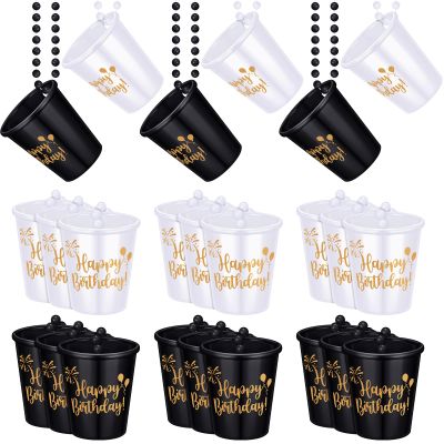 Sureio 24 Pack Shot Glass Necklaces Cups Bulk Birthday Shot Glass on Beaded Plastic Necklace for Happy Wedding Festival Parade Birthday Party Favor Anniversary Supplies(Black, White)