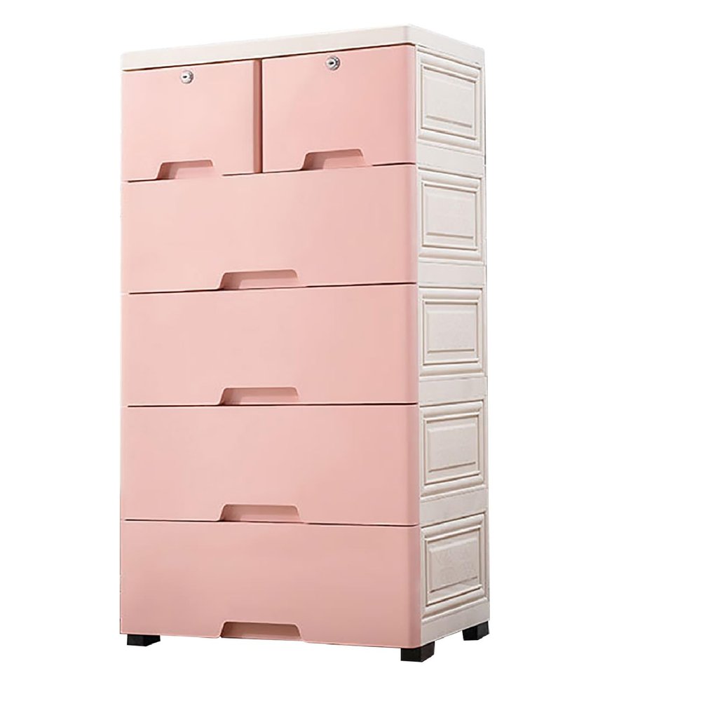 6 Drawer Dresser Tall Plastic Drawer Dresser Vertical Dresser Storage Tower Storage Cabinet Closet Chest Drawers Organizer for Bedroom, Living Room, Entryway, Closets Easy Pull W/Wheels (Pink)