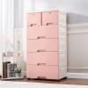 6 Drawer Dresser Tall Plastic Drawer Dresser Vertical Dresser Storage Tower Storage Cabinet Closet Chest Drawers Organizer for Bedroom, Living Room, Entryway, Closets Easy Pull W/Wheels (Pink) view 2