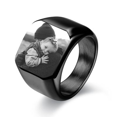 Rings for Men Personalized Photo Signet Ring Custom Engraving Black Picture Stainless Steel Fashion Hip Hop Ring Jewelry