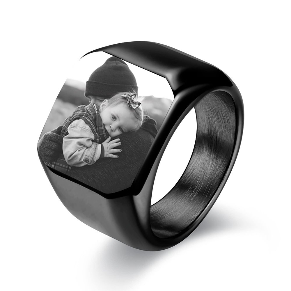 Rings for Men Personalized Photo Signet Ring Custom Engraving Black Picture Stainless Steel Fashion Hip Hop Ring Jewelry