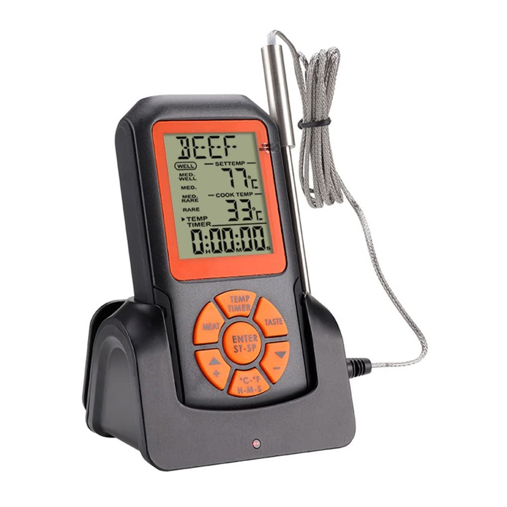 Wireless Meat Thermometer, Portable Food Thermometers for Cooking, Digital Cooking Food Thermometer with Probe, Base and Kitchen Timer for Kitchen, BBQ, Meat, Food, Oven, Grill, Smoker
