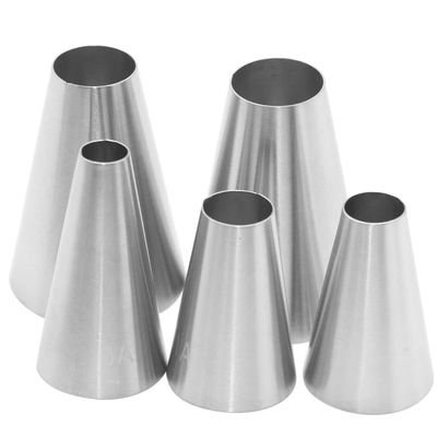 5 Pcs Large Round Icing Tips, 1.89 x 1.38 x 1.38 inch Piping Nozzles Cake Decorating Tips Round Stainless Steel Nozzle Pastry DIY Decorating Tools for Cake/Cupcakes/Cookies/West Point/Dessert (Silver)