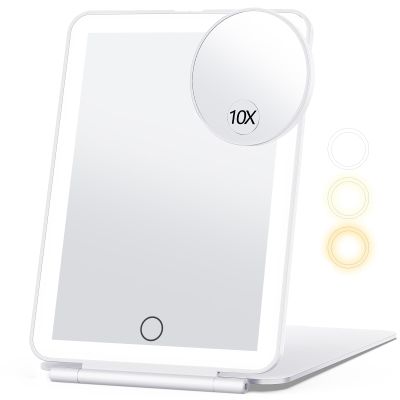 Travel Makeup Mirror with 10X Magnifying Mirror, Vanity Mirror with 80LEDs, 3 Color Lighting, Rechargeable 2000mAh Batteries, Portable Ultra Slim Lighted Makeup Mirror, Travel Essential for Women