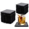 24 PCS Square Slate Drink Coasters Set, SIJDIEE 4 Inch Laser Engraving Black Slate Stone Coasters with Anti-Scratch Bottom and Coaster Holder for Office Bar Kitchen Home Dinner Table Decor Supplies view 1