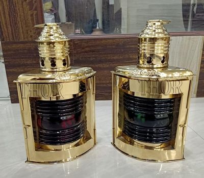 Vintage Nautical Brass Lamp Ship Boat Light Lantern Decor Port & Starboard Lanterns Set of 2 Ship Oil Lamps Rustic Vintage Home Decor Gifts