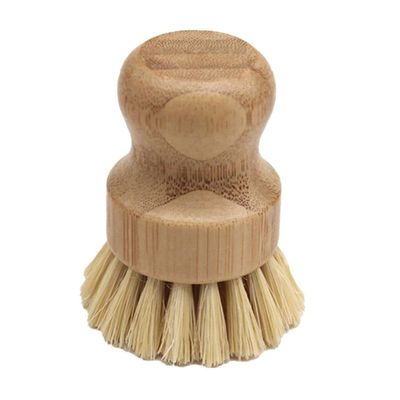 Palm Pot Brush- Bamboo Round, Bamboo Dish Scrub Brush, Mini Dish Brush Natural Scrub Brush, Wooden Cleaning Scrubbers, Durable Scrubber Cleaning Kit for Cleaning Dishes Cast Iron Pots Pans (Style 3)