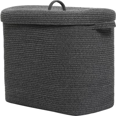22"x14"x18" Rectangular Extra Large Storage Basket With Lid, Large Cotton Rope Storage Basket, Woven Laundry Hamper, Cloth Storage Bin, for Clothes Towels Blankets in Living Room, All Black Grey Mix
